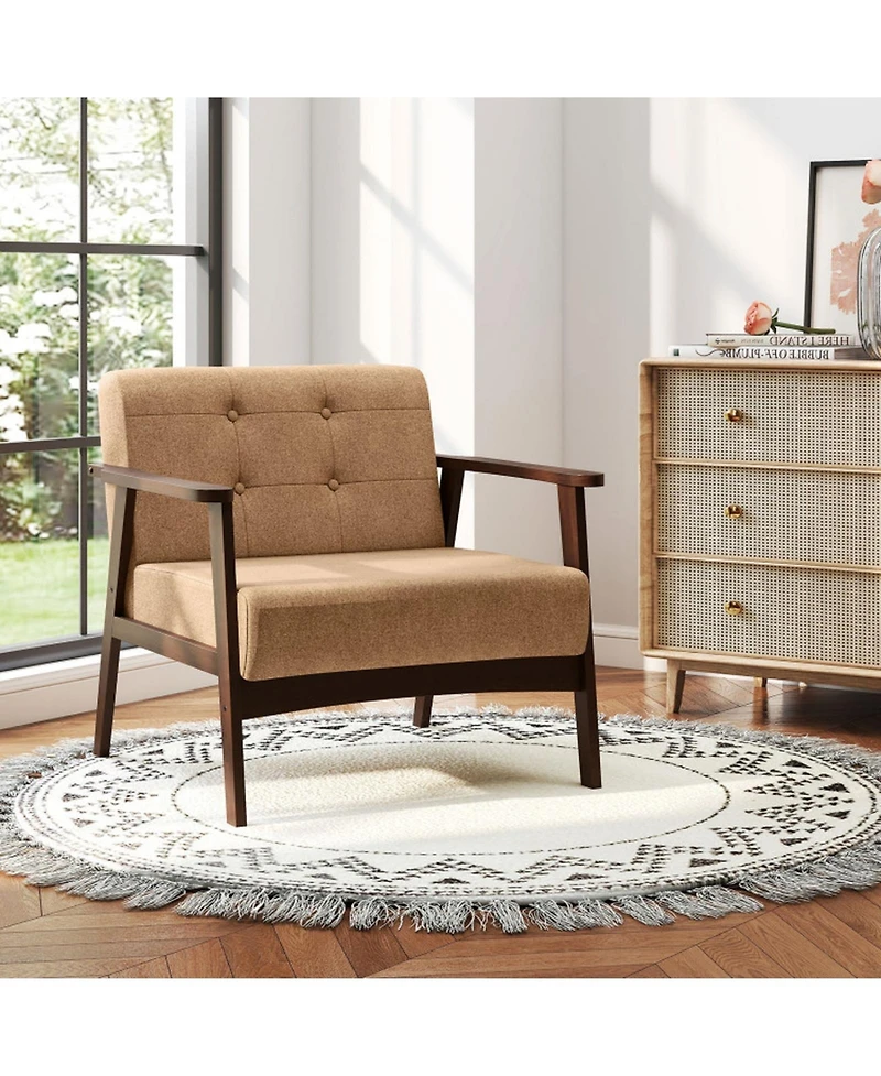 Sugift Rubber Wood Frame Accent Chair with Armrests for Living Room