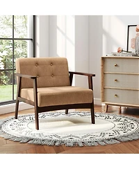 Sugift Rubber Wood Frame Accent Chair with Armrests for Living Room