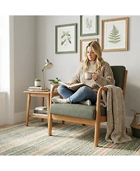 Sugift Corduroy Upholstered Accent Lounge Chair with Lumbar Pillow