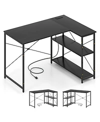 Sugift 47 in L-Shaped Reversible Corner Desk with Adjustable Storage Shelves