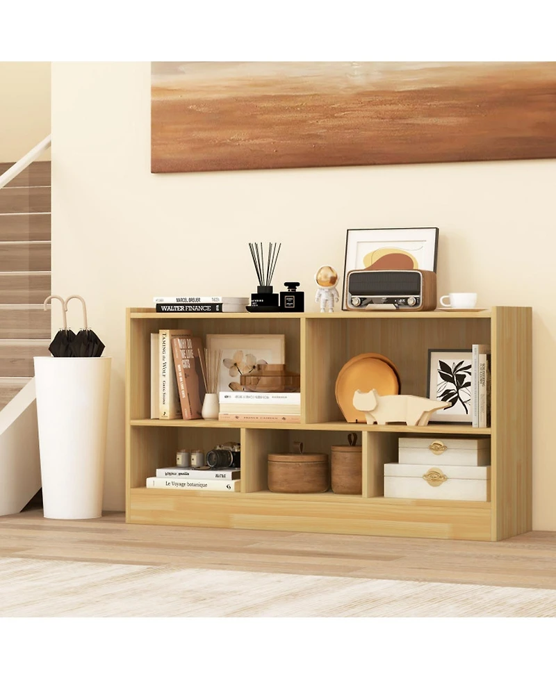 Gouun Kids 2-Shelf Bookcase 5-Cube Wood Toy Storage Cabinet Organizer