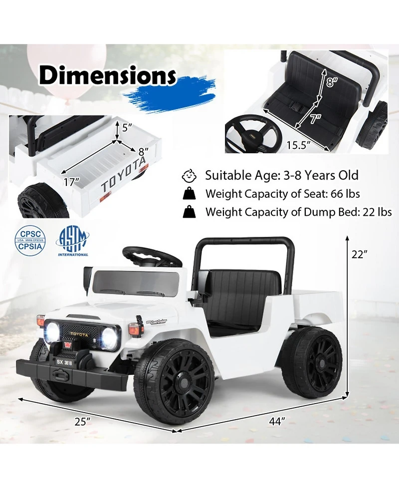 Hongge 12V Kids' Electric Dump-Bed Remote-Control Ride-On Pickup Truck, 66 lbs Capacity, Ages 3-6