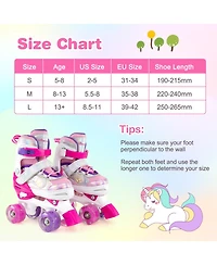 Hongge 4-Size Adjustable Kids Quad Roller Skates with Light-Up Wheels, Ages 5-8