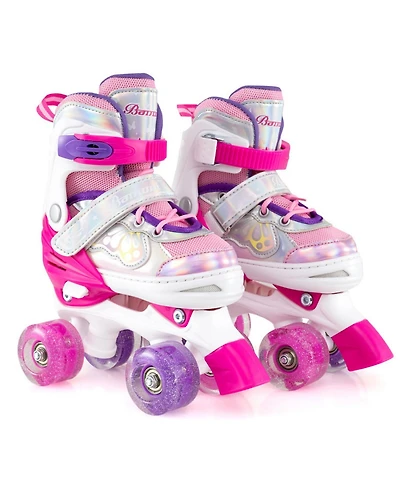 Hongge 4-Size Adjustable Kids Quad Roller Skates with Light-Up Wheels, Ages 5-8