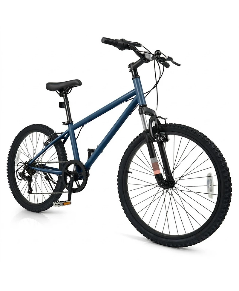 Hongge 24-Inch Youth Mountain Bike with Front-Suspension Fork, Shimano 6-Speed, and Adjustable Fit, Ages 8+