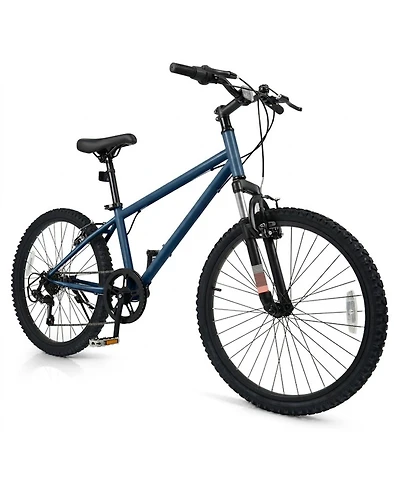 Hongge 24-Inch Youth Mountain Bike with Front-Suspension Fork, Shimano 6-Speed, and Adjustable Fit, Ages 8+
