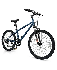 Hongge 24-Inch Youth Mountain Bike with Front-Suspension Fork, Shimano 6-Speed, and Adjustable Fit, Ages 8+