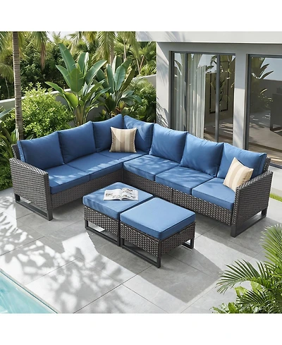 Pocassy Outdoor Sectional Sofa Pe Rattan Patio Conversation Sets, All Weather Furniture Set with Ottomans