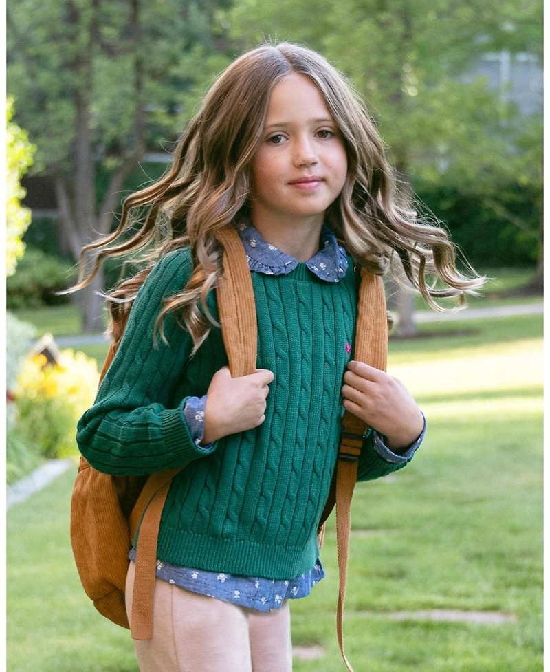 Hope & Henry Girls' 4-16 Chambray Peter Pan Collar Puffed Long-Sleeve Blouse