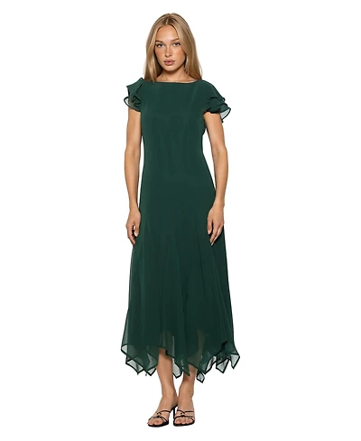 Alexia Admor Women's Kaelith Ruffle-Sleeve Asymmetrical-Hem Midi Chiffon Dress