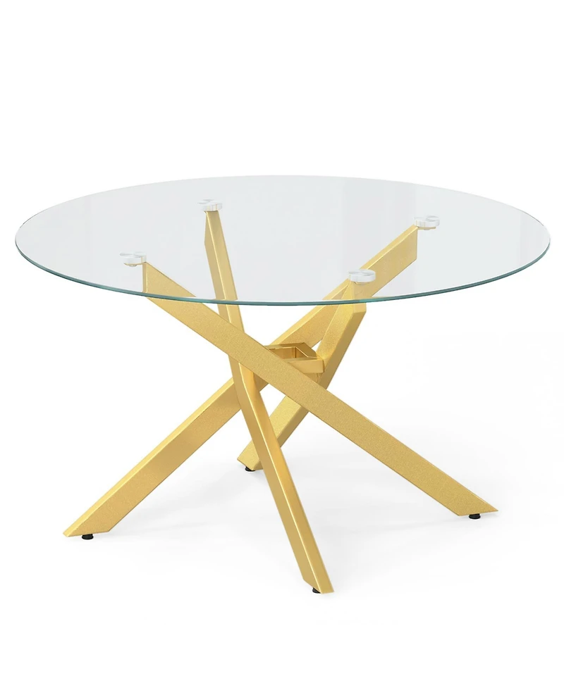 Costway 31.5" Glass Coffee Table with Tempered Top and Geometric Metal Frame