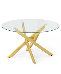 Costway 31.5" Glass Coffee Table with Tempered Top and Geometric Metal Frame