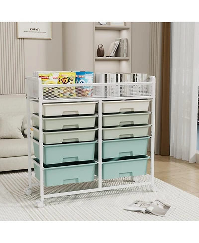 Streamdale Furniture 10-Drawer Rolling Storage Cart with Mesh Top