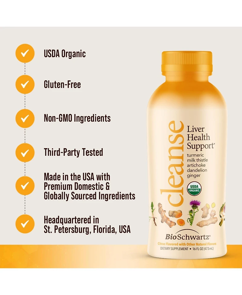 BioSchwartz Liver Support Supplement with Turmeric, Ginger, Milk Thistle, Artichoke and Dandelion, Citrus Flavor, 16 fl oz (3-Pack)