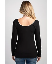 Hello Miz Maternity Long-Sleeve Scoop-Neck Lace-Trim T-Shirt
