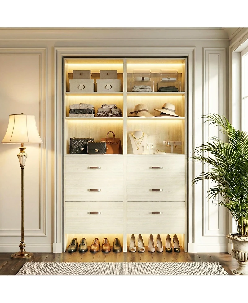 Aheaplus Wooden Set of 2 Closet Organizer System with 3 Drawers and Hanging Rods