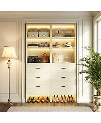 Aheaplus Wooden Set of 2 Closet Organizer System with 3 Drawers and Hanging Rods