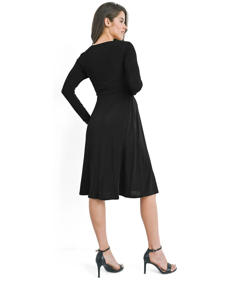 Hello Miz Maternity Nursing Surplice V-Neck Long-Sleeve Midi Dress