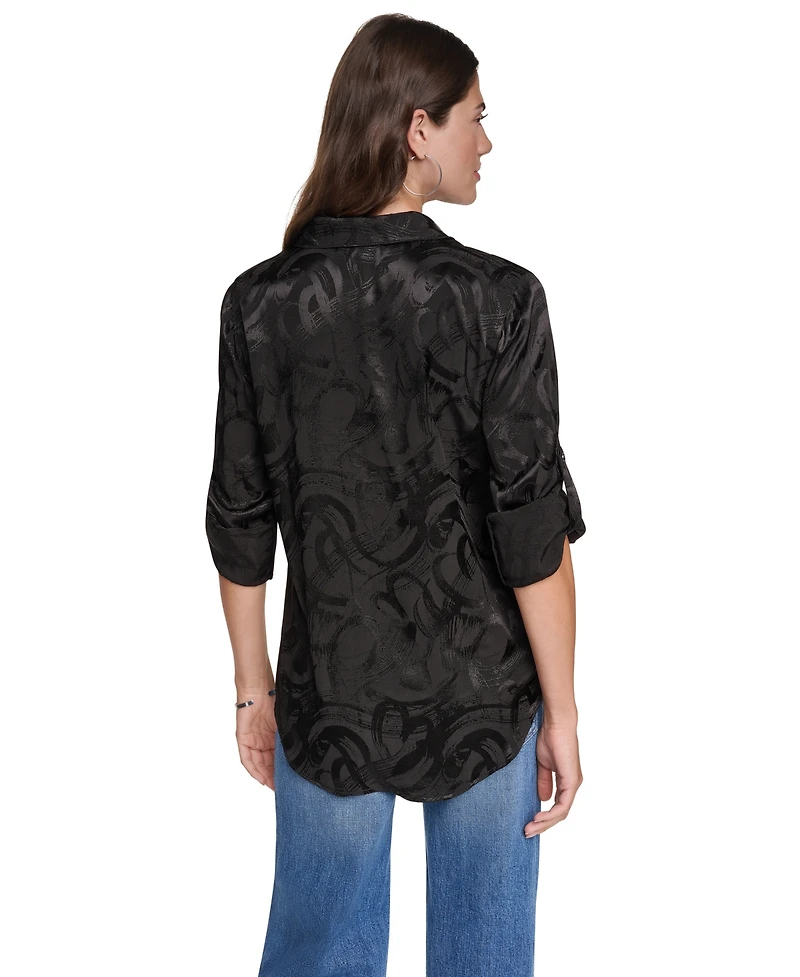 Dkny Women's Roll-Tab Jacquard Blouse