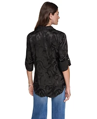 Dkny Women's Roll-Tab Jacquard Blouse