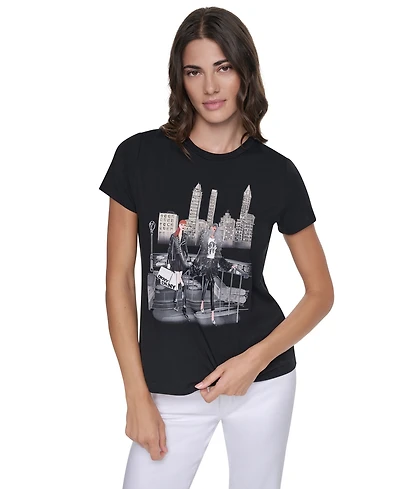 Dkny Women's Central Park Steps Conversational Crewneck Short-Sleeve T-Shirt