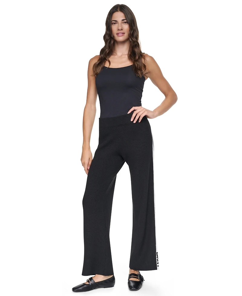 Dkny Women's Logo Stripe Wide-Leg Pull-On Sweater Pant