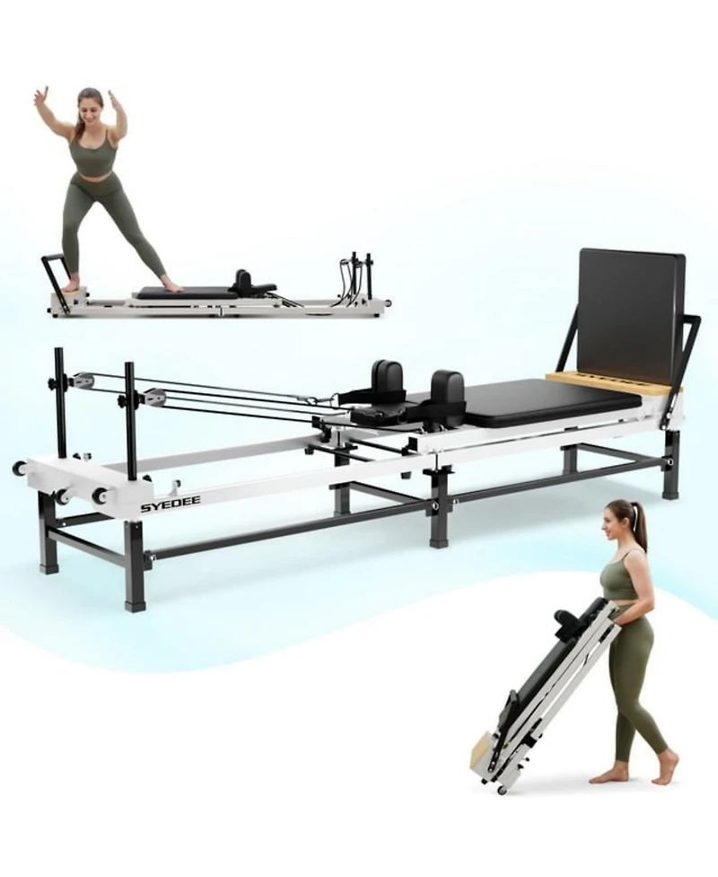 Mikolo 91" Adjustable Height Pilates Reformer – Piano Wire Springs, Jump Board, Foldable Design