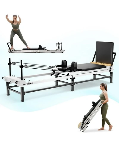Mikolo 91" Adjustable Height Pilates Reformer – Piano Wire Springs, Jump Board, Foldable Design