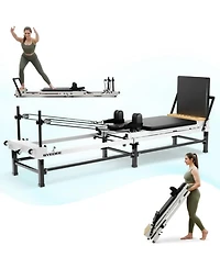 Mikolo 91" Adjustable Height Pilates Reformer – Piano Wire Springs, Jump Board, Foldable Design