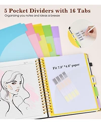 Danrong 5 Subject Spiral Notebook College Ruled Removable Dividers Thick Paper Hardcover