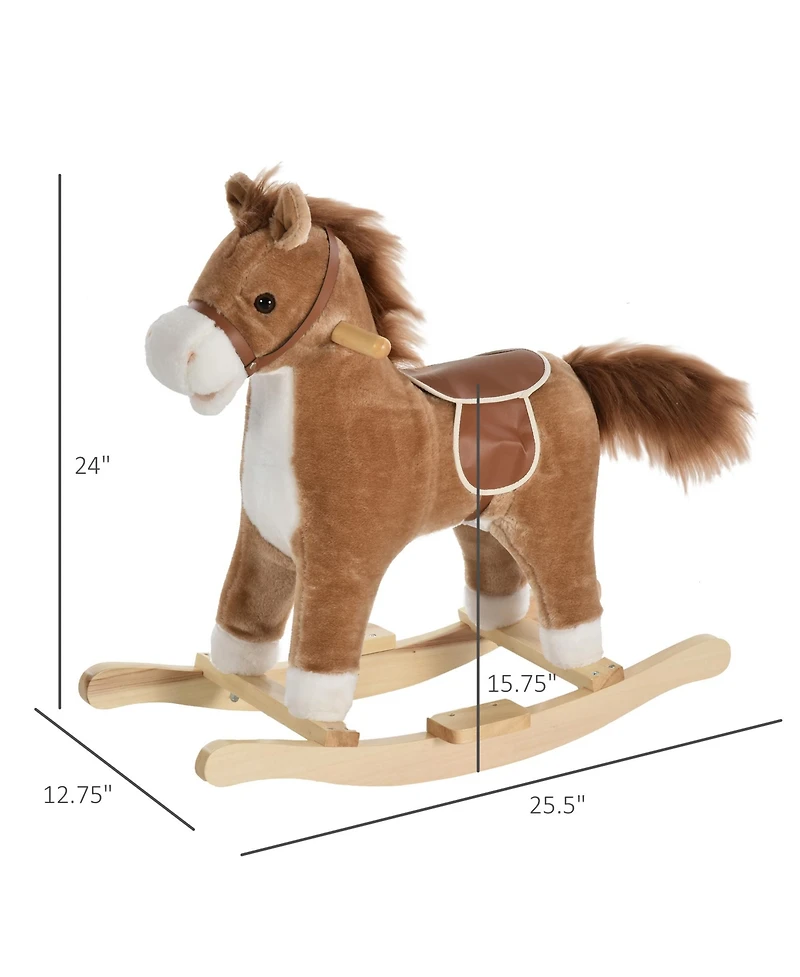 Glintex 12V Kids Electric Ride-On Horse with Sounds, Carrot Toy, Comb, Foot Pedal, Seat Storage, and Battery Power for Ages 1.5-3, Brown