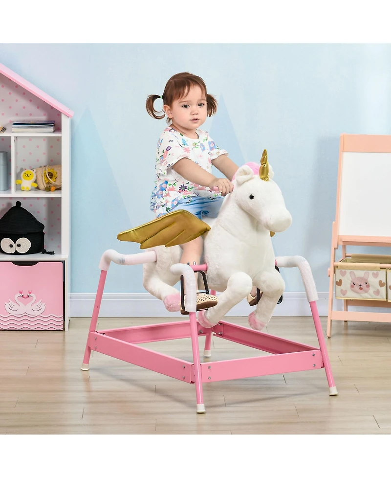 Glintex 12V Kids Electric Ride-On Horse with Sounds, Carrot Toy, Comb, Foot Pedal, Seat Storage, and Battery Power for Ages 1.5-3, Brown