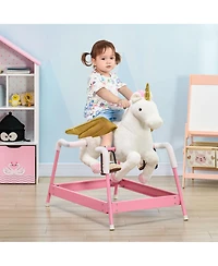 Glintex 12V Kids Electric Ride-On Horse with Sounds, Carrot Toy, Comb, Foot Pedal, Seat Storage, and Battery Power for Ages 1.5-3, Brown