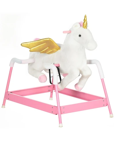 Glintex 12V Kids Electric Ride-On Horse with Sounds, Carrot Toy, Comb, Foot Pedal, Seat Storage, and Battery Power for Ages 1.5-3, Brown