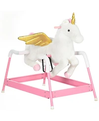 Glintex 12V Kids Electric Ride-On Horse with Sounds, Carrot Toy, Comb, Foot Pedal, Seat Storage, and Battery Power for Ages 1.5-3, Brown