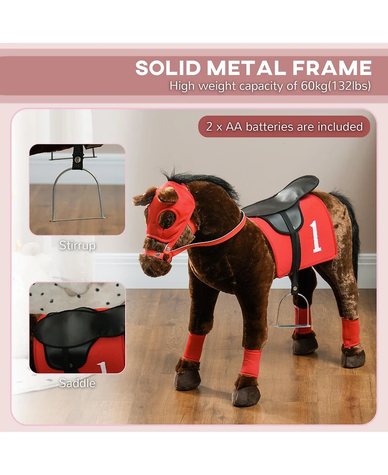 Glintex Ride-On Horse Toy with Neighing Sound, Independent Saddle & Stirrups, Holds 132 lbs, Ages 3-8