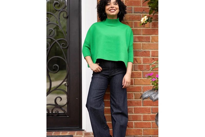 Caldwell Collection Women's Jordan Turtleneck Cropped 3/4-Length Sleeves Sweater