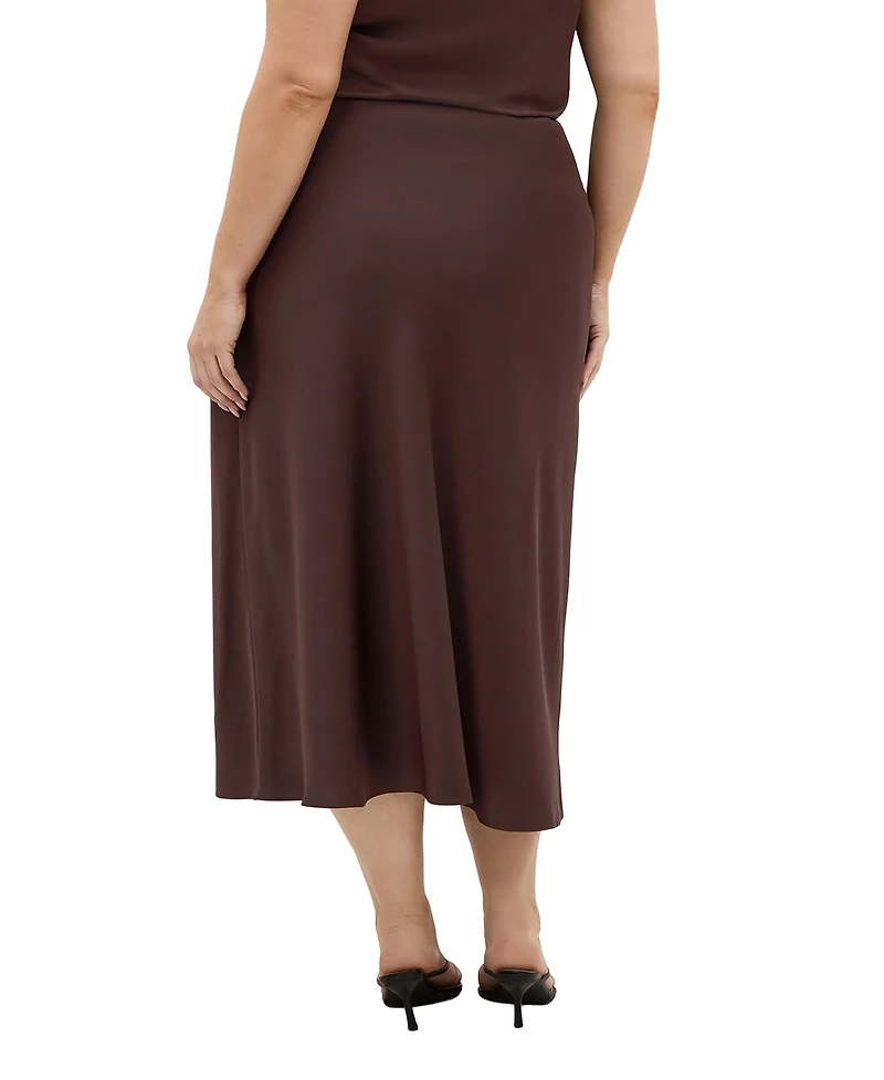 City Chic Plus Miranda Satin High-Waisted A-Line Midi Skirt