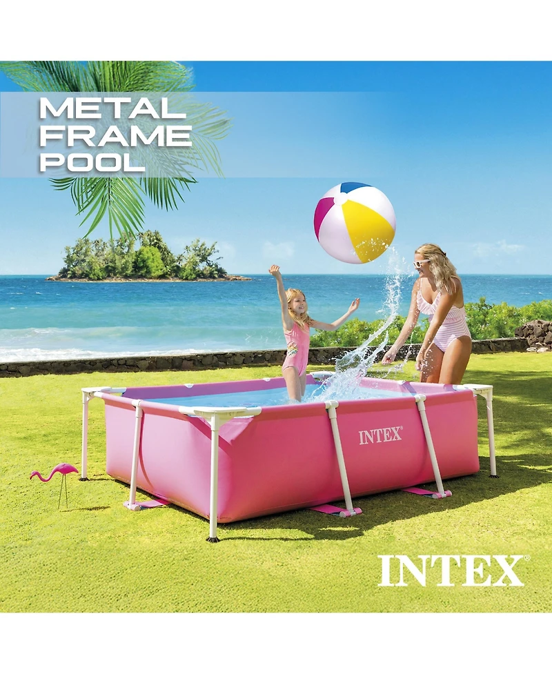 Intex 7' x 5' x 23.5" Metal Frame Above Ground Pool with Rectangular Cover, Pink