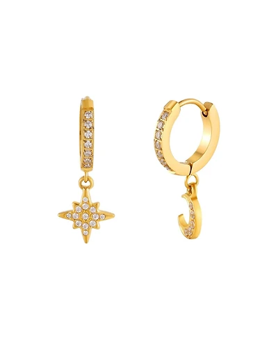 Atolea Cubic Zirconia Crescent Moon and Star Earrings