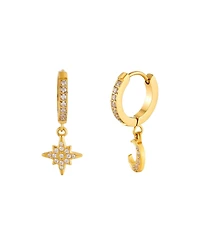 Atolea Cubic Zirconia Crescent Moon and Star Earrings