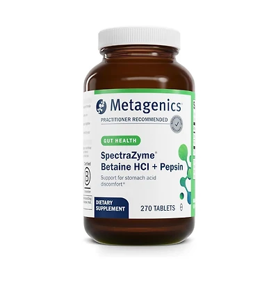Metagenics SpectraZyme Betaine HCl with Pepsin Digestive Support for Protein Breakdown and Nutrient Absorption Betaine 270 Capsules