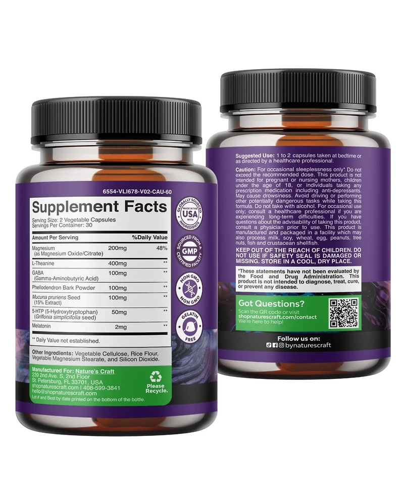 Nature's Craft Sleep Formula with Magnesium, L-Theanine and Gaba | 60 Count