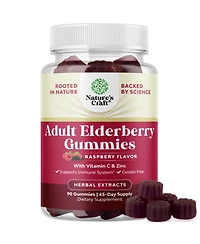 Nature's Craft Elderberry Gummies with Vitamin C and Zinc | Sambucus Elderberry Supplement | 90 Count