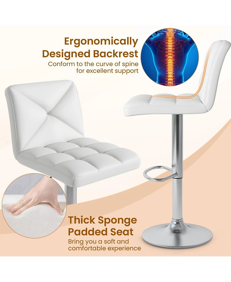 Mecale Pu Leather Upholstered Bar Stools Set of 2 with Back and Adjustable Height
