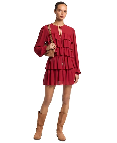 Michael Kors Women's Long-Sleeve Ruffle-Tiered Mini Dress