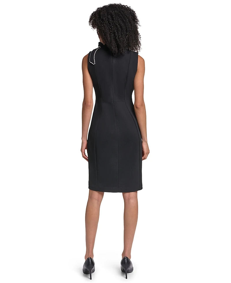 Karl Lagerfeld Paris Women's Mock Neck Bow Sleeveless Sheath Dress