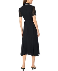 CeCe Women's Contrast Stitch S/S Scallop Midi Dress With Tie Waist