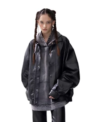 Aelfric Eden Women's Zip Up Ruched Leather Jacket