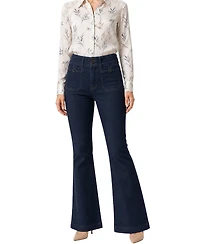 Indigo Poppy Women's Two Button Tummy Tuck High Rise Patch Pocket Tab Bootcut Jean